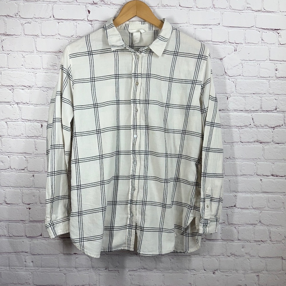 H&M Women's Long Sleeve Full Button Down Plaid Collared Shirt Size 14 Multicolor